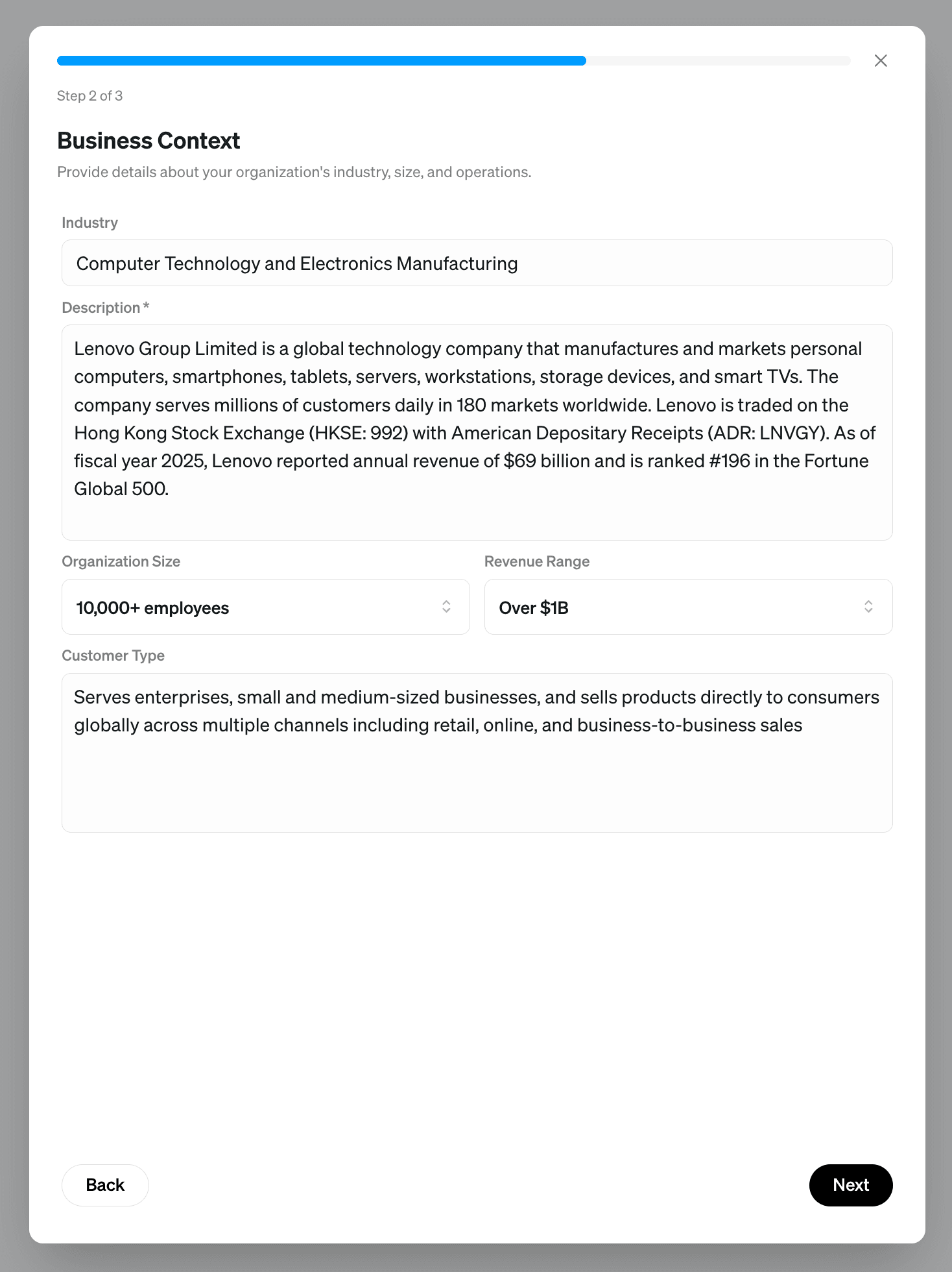 Company profile details