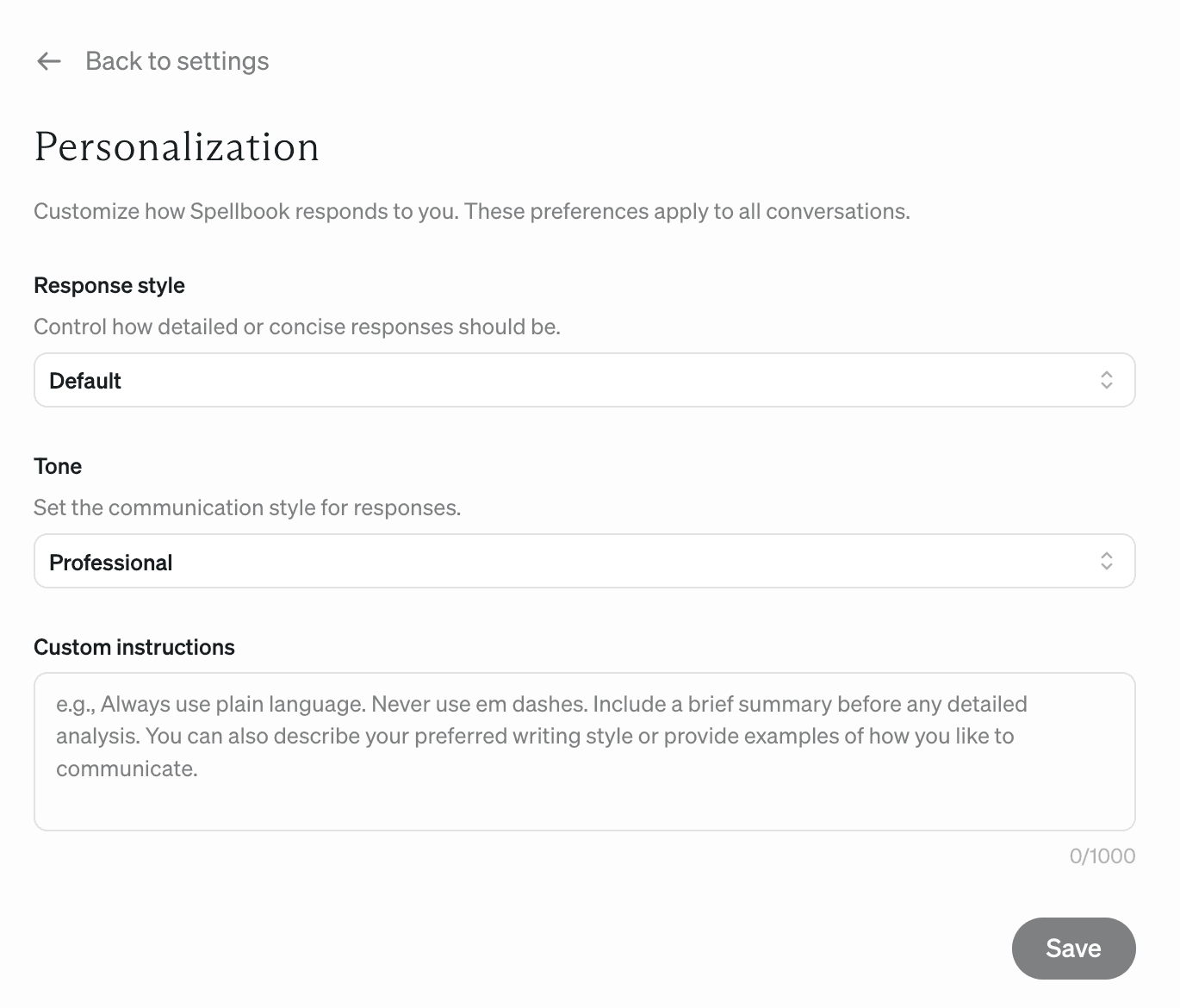 Personalization settings UI