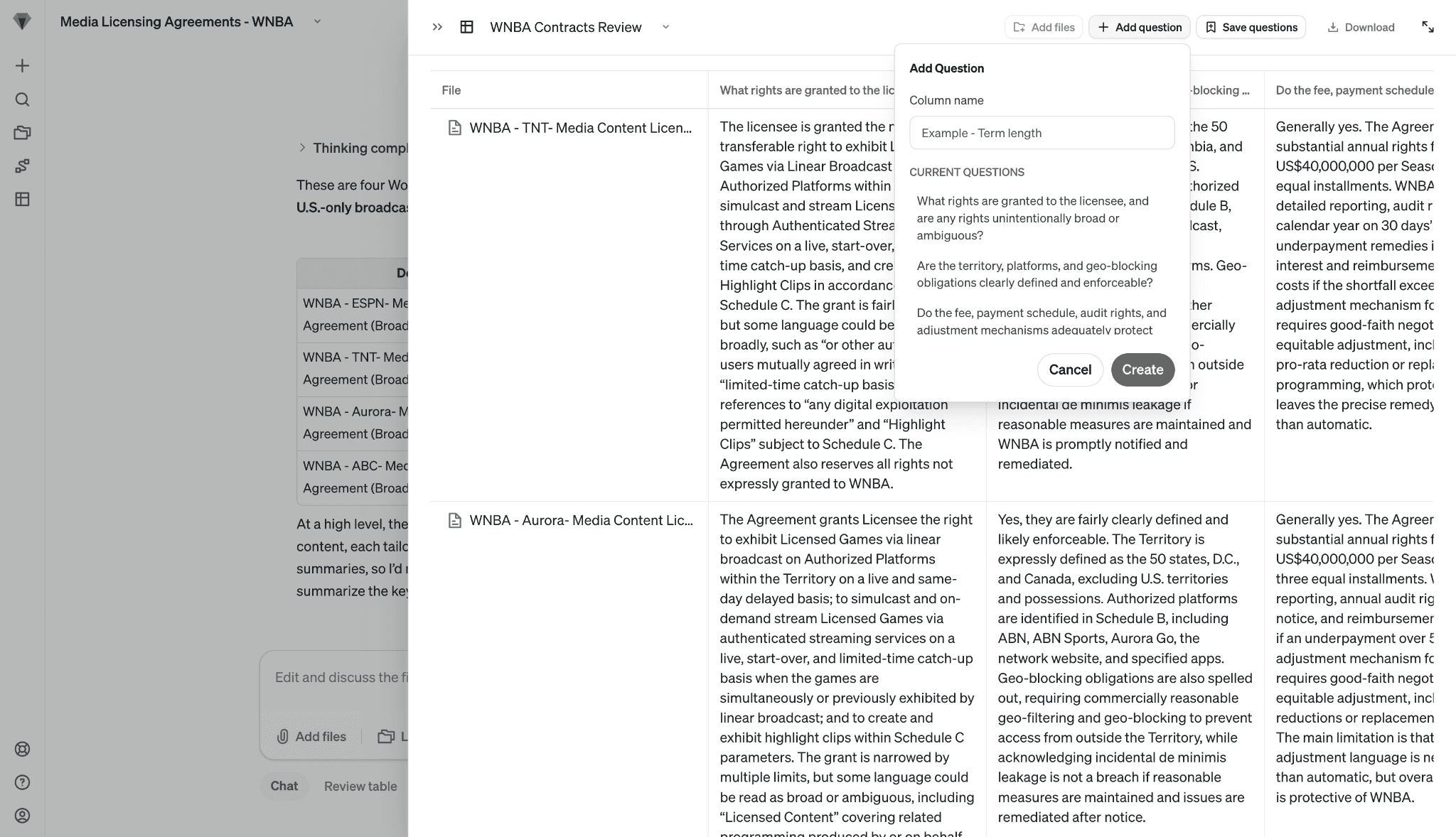 Review tables UI