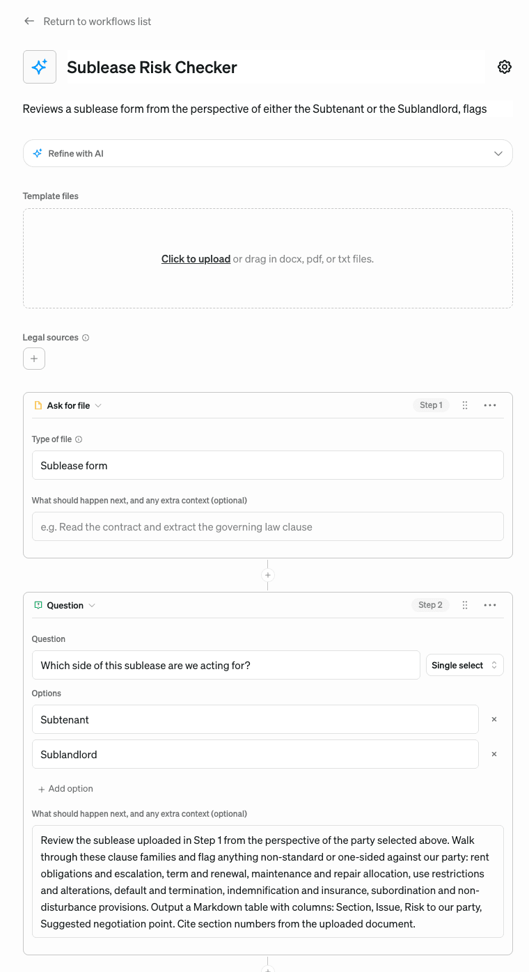 Workflow builder UI